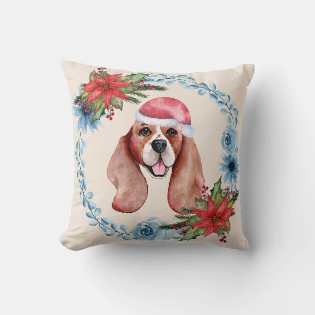 Santa Cap Beagle Holiday Cushion (Front)