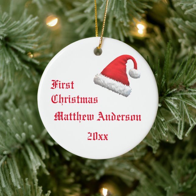 Santa Cap First Christmas Photo Ceramic Tree Decoration (Tree)
