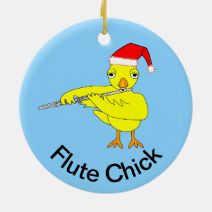 Santa Cap Flute Chick Ceramic Tree Decoration
