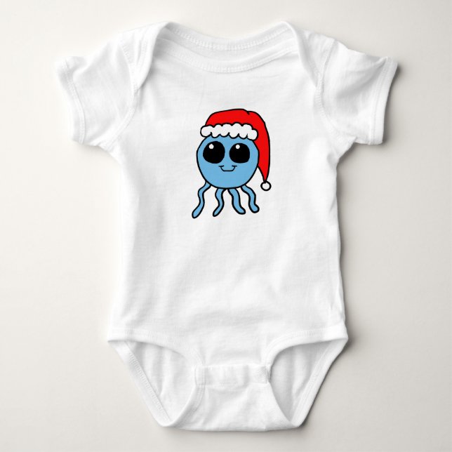 Santa Cap Kawaii Octopus Baby Bodysuit (Front)