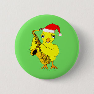 Santa Cap Saxophone Chick 6 Cm Round Badge