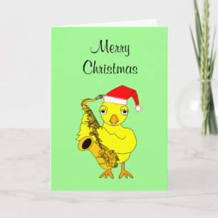 Santa Cap Saxophone Chick Christmas Card