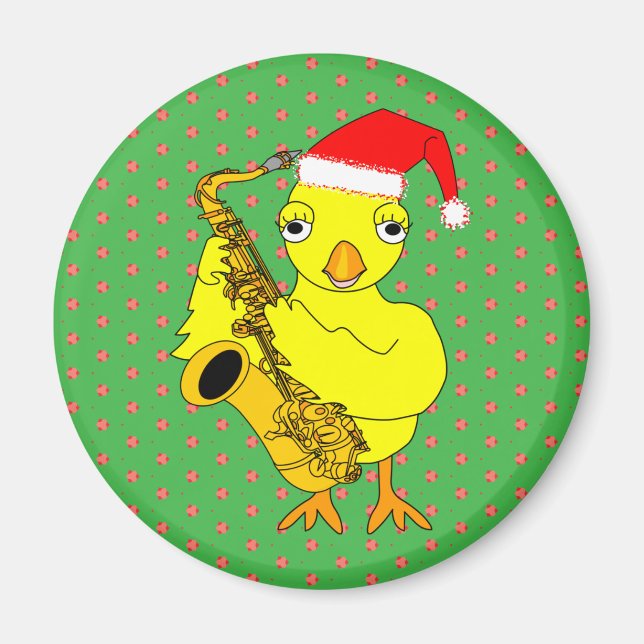 Santa Cap Saxophone Chick Magnet (Front)