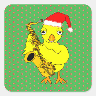 Santa Cap Saxophone Chick Square Sticker