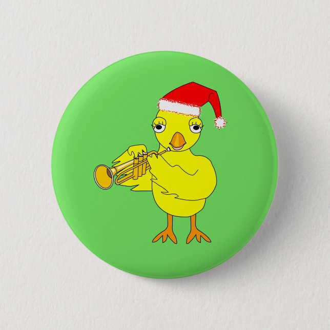 Santa Cap Trumpet Chick 6 Cm Round Badge (Front)