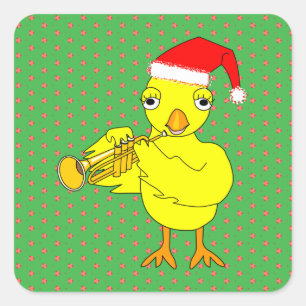 Santa Cap Trumpet Chick Square Sticker