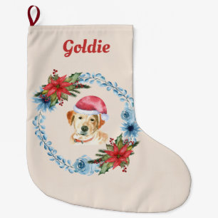Santa Cap Yellow Lab Personalised Holiday Large Christmas Stocking