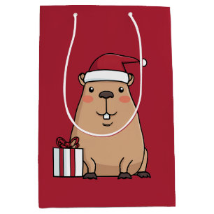 Santa Capybara Holiday Fun Medium Gift Bag