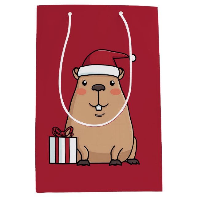 Santa Capybara Holiday Fun Medium Gift Bag (Front)