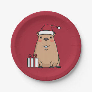 Santa Capybara Holiday Fun Paper Plate