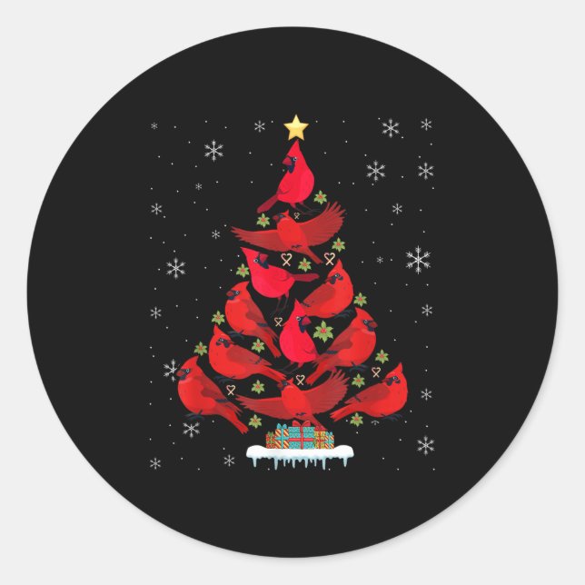Santa Cardinal Bird Christmas Tree Christmas Light Classic Round Sticker (Front)