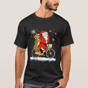 Santa Carrying Reindeer On Bicycle Christmas Cycli T-Shirt
