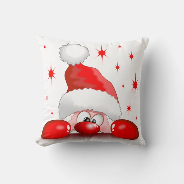 Santa Cartoon Cute Peeking Character © BluedarkArt Cushion (Front)