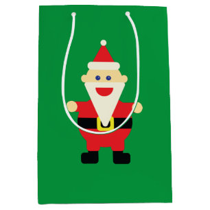 Santa Cartoon Fun Cute Christmas Holiday Green Red Medium Gift Bag
