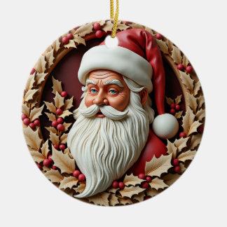 Santa Carved Look  Ceramic Tree Decoration