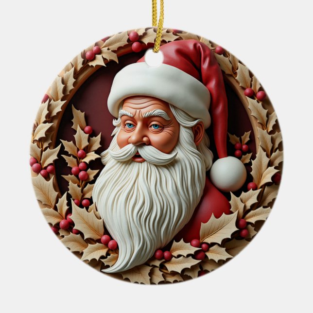 Santa Carved Look  Ceramic Tree Decoration (Front)