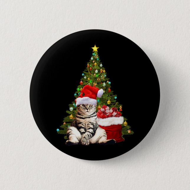 Santa Cat 6 Cm Round Badge (Front)