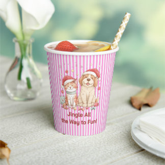 Santa Cat and Dog Friends Paper Cups