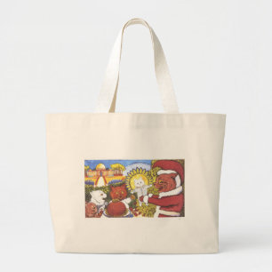 Santa Cat and Friends Artwork by Louis Wain Large Tote Bag