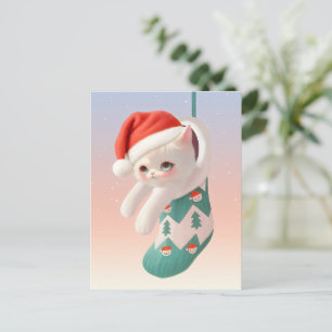 Santa Cat: Bao Bao in Christmas Stocking Art Holiday Postcard
