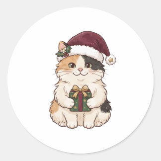 Santa Cat Carrying Christmas Present Sticker
