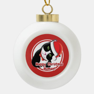 Santa Cat Ceramic Ball Christmas Ornament