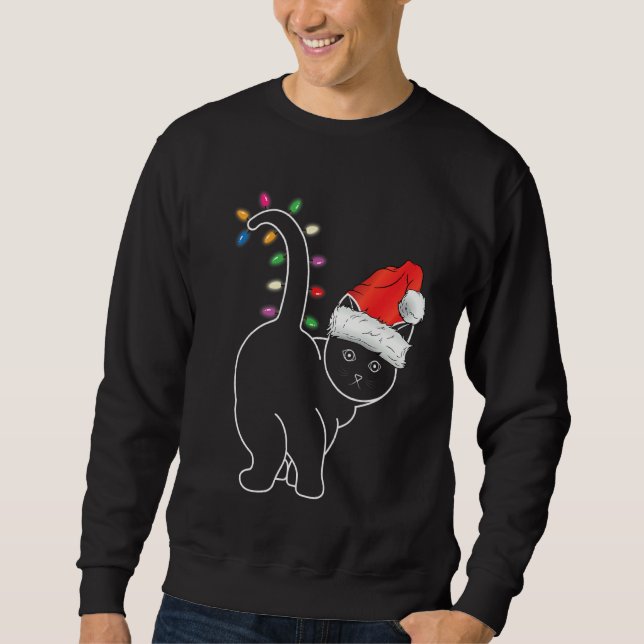 Santa Cat Christmas Colour Led Light Funny Xmas Ca Sweatshirt (Front)