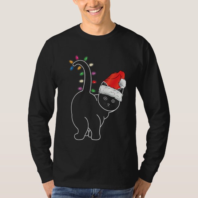 Santa Cat Christmas Colour Led Light Funny Xmas Ca T-Shirt (Front)