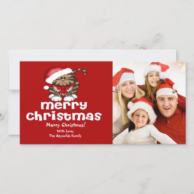 Santa Cat Christmas Photo Card (Front)