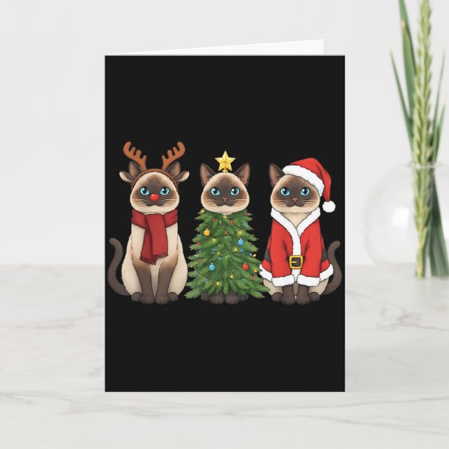 Santa Cat Christmas Siamese Cat Mom Cat Lover Xmas Card (Front)