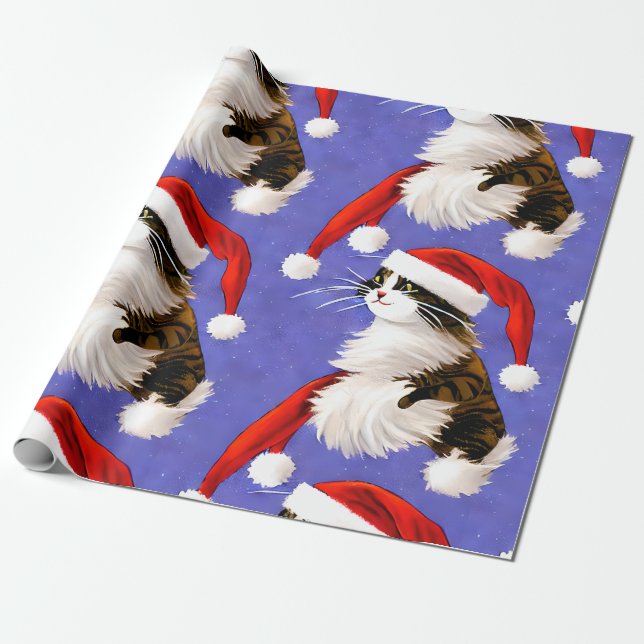 Santa Cat Christmas Wrapping Paper (Unrolled)