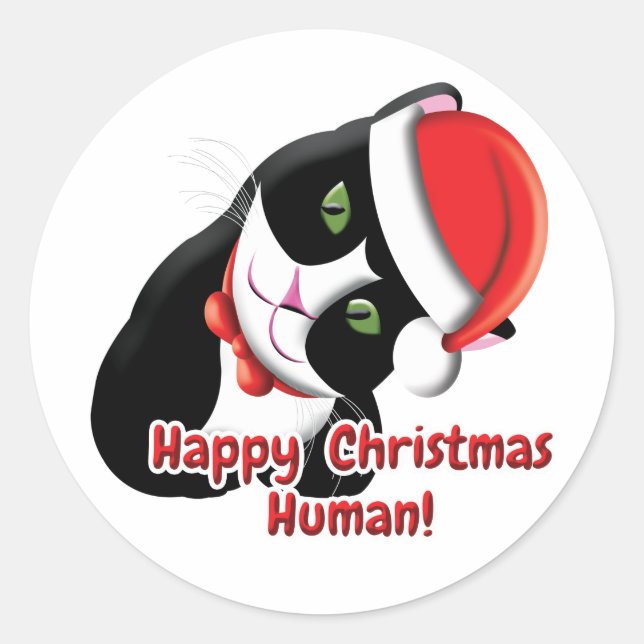 Santa Cat Classic Round Sticker (Front)
