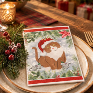 Santa Cat & Elf Mice Paper Guest Towel Napkin