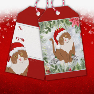Santa Cat & Elf Mice To & From Gift Tag
