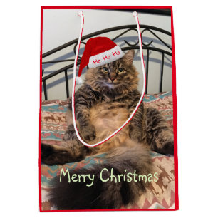 Santa Cat Ho Ho Ho Medium Gift Bag