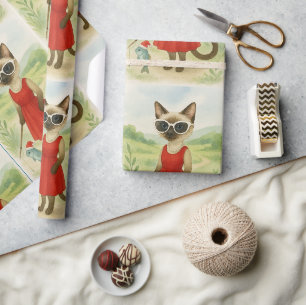 Santa Cat in Fishing Wrapping Paper