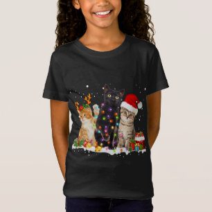 Santa Cat Light Gorgeous Reindeer Pajama Christmas T-Shirt