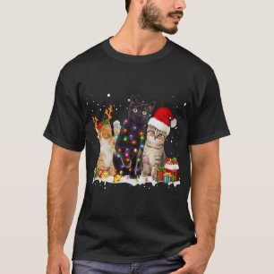 Santa Cat Light Gorgeous Reindeer Pajama Christmas T-Shirt