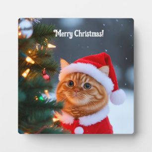 Santa Cat Next Christmas Tree Plaque