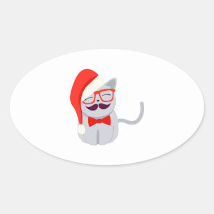 Santa Cat Oval Sticker