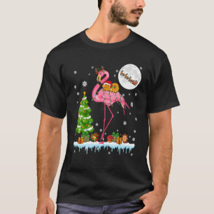 Santa Cat Ridding Reindeer Flamingo Christmas Tree T-Shirt