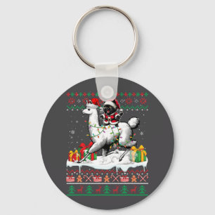 Santa Cat Riding Llama Christmas Sweater Lover Own Key Ring