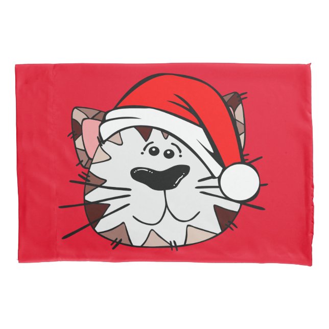 Santa Cat Single Pillowcase, Standard Size Pillowcase (Front)