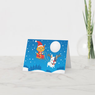 Santa Cat Sleigh Holiday Card