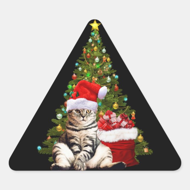 Santa Cat Triangle Sticker (Front)
