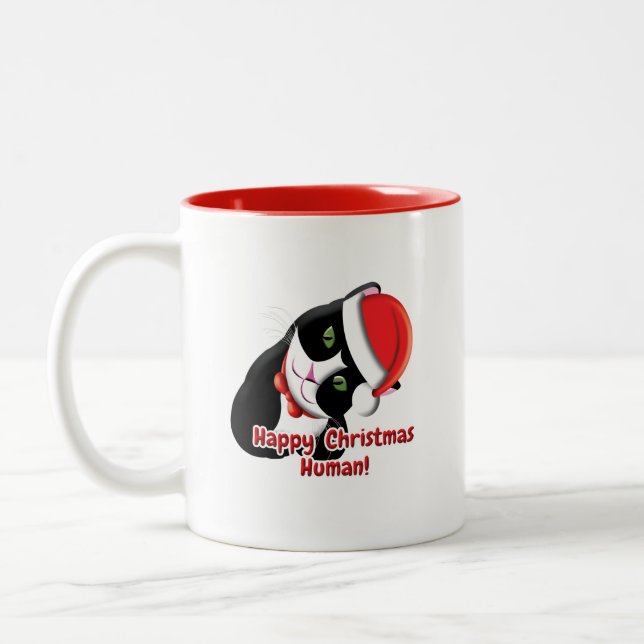 Santa Cat Two-Tone Coffee Mug (Left)
