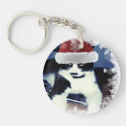 Santa Cat with moustache Christmas Keychain