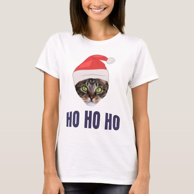 Santa Cat with Santa hat, Ho Ho ho Invitation Squa T-Shirt (Front)