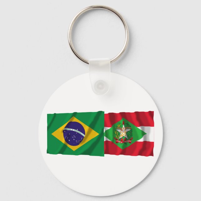 Santa Catarina & Brazil Waving Flags Key Ring (Front)