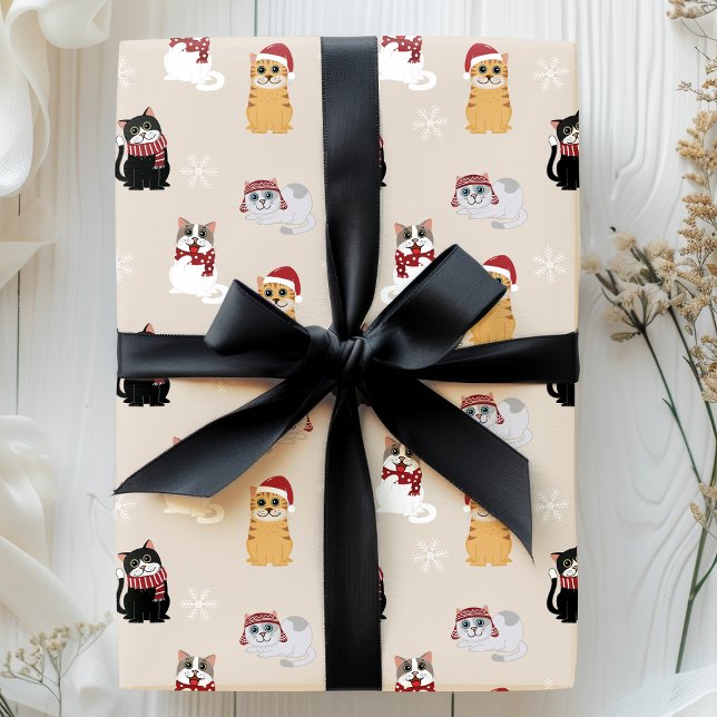 Santa Cats Cute Pet Kitty Christmas Pattern Wrapping Paper (Creator Uploaded)